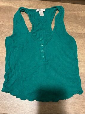 Revamped Green Ribbed Button-Front Tank Top Size Medium